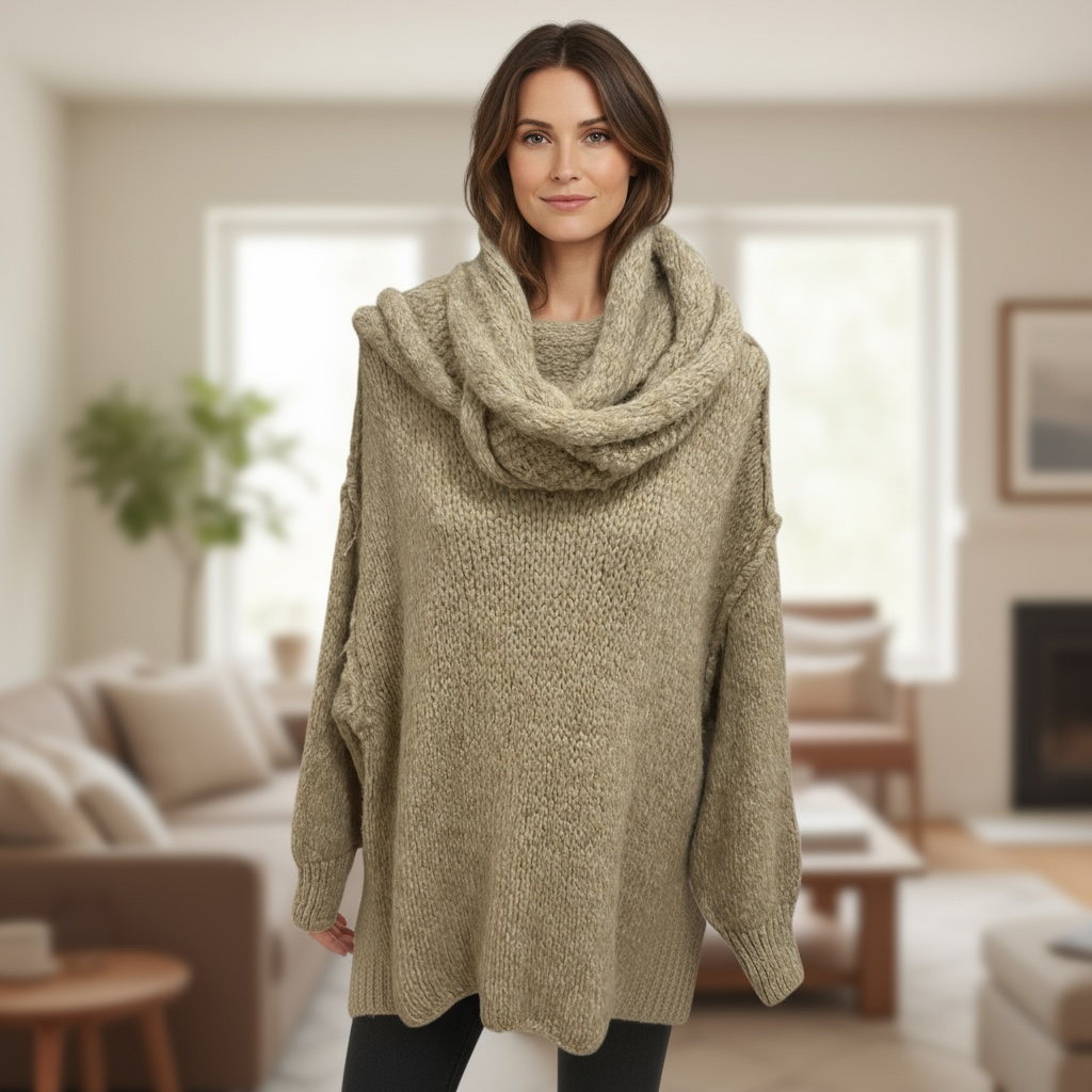 Oversize Strickpullover mit kuscheligem Schal in verschiedenen Farben