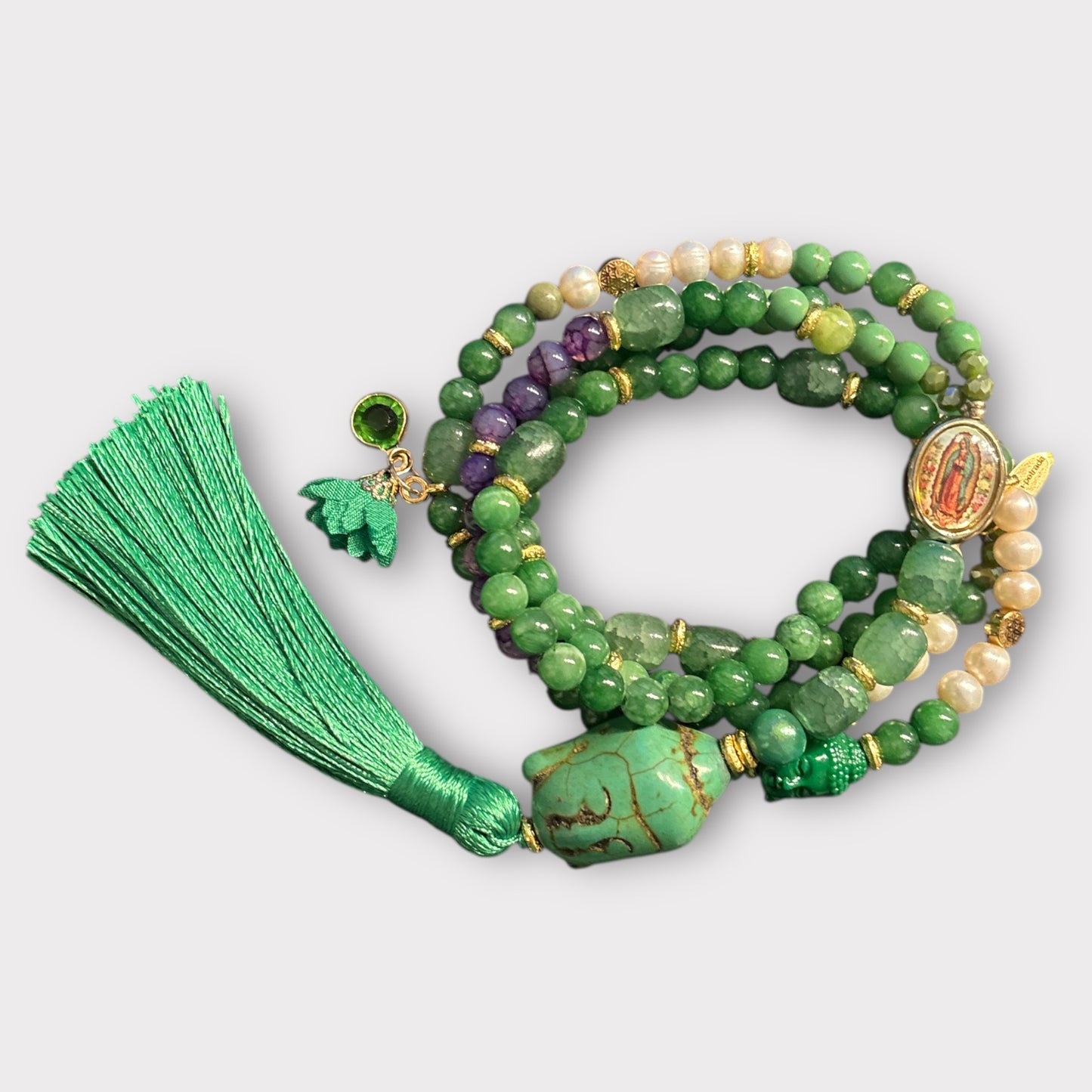 DIJON - Buddha Kette in grün mit Madonna Perle