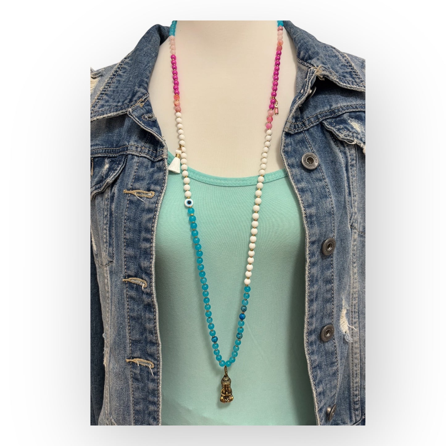 Bunte Boho Kette mit Buddha Anhänger