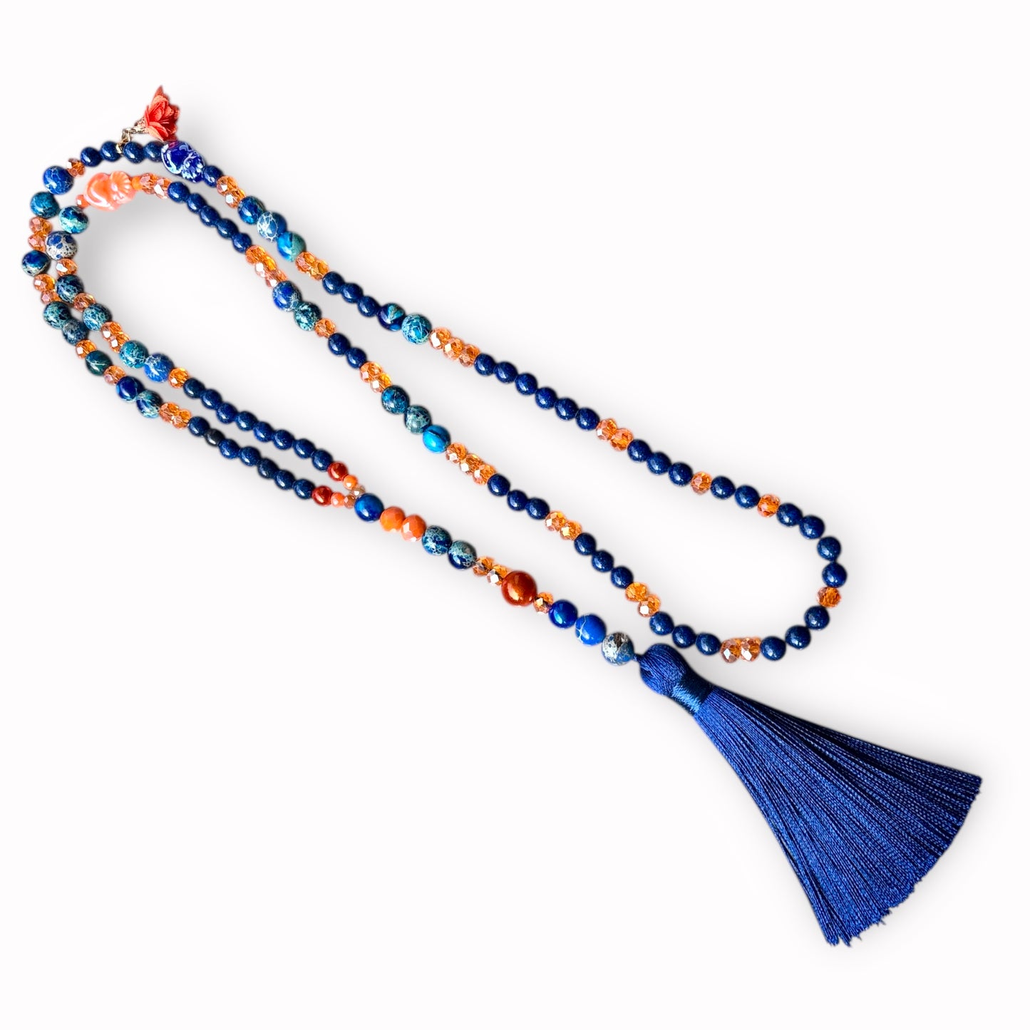 MALAGA - Lange Kette aus Naturstein Perlen - mit blauer Quaste