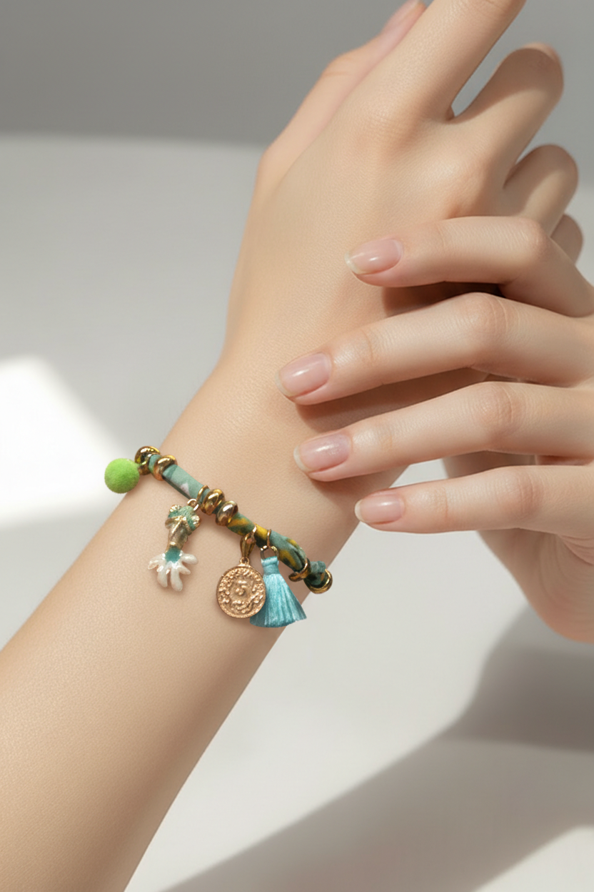 Stoffarmband mit Fischanhänger - einzigartiges Boho-Armband