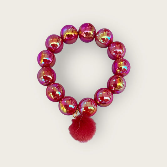 Kugelarmband rot mit Puschel
