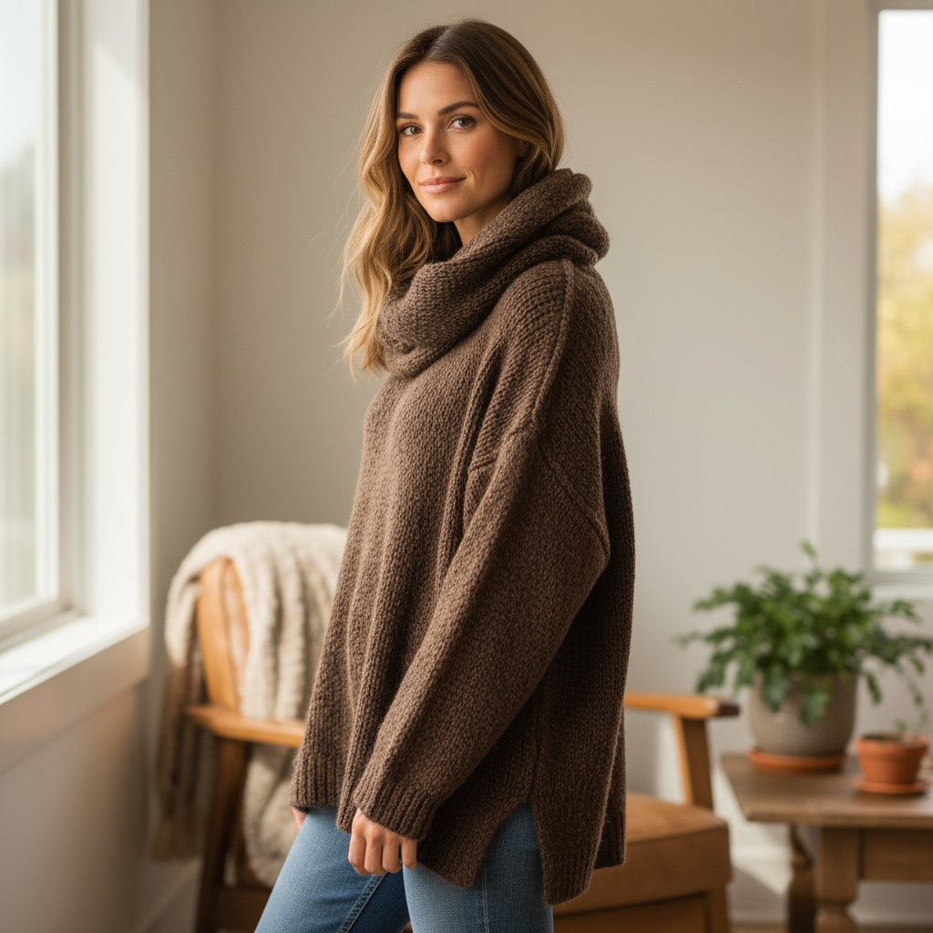 Oversize Strickpullover mit kuscheligem Schal in verschiedenen Farben
