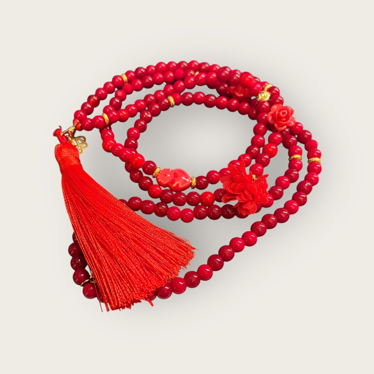 DELHI - Rote Boho Kette mit Quaste