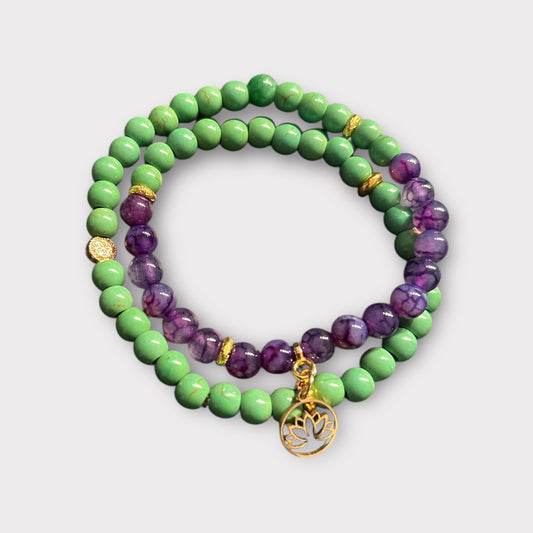 DIJON - Armband aus Naturstein Perlen in grün und lila