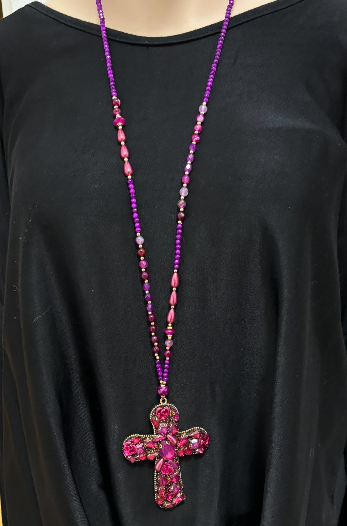 Hippie Kette lang mit Kreuzanhänger