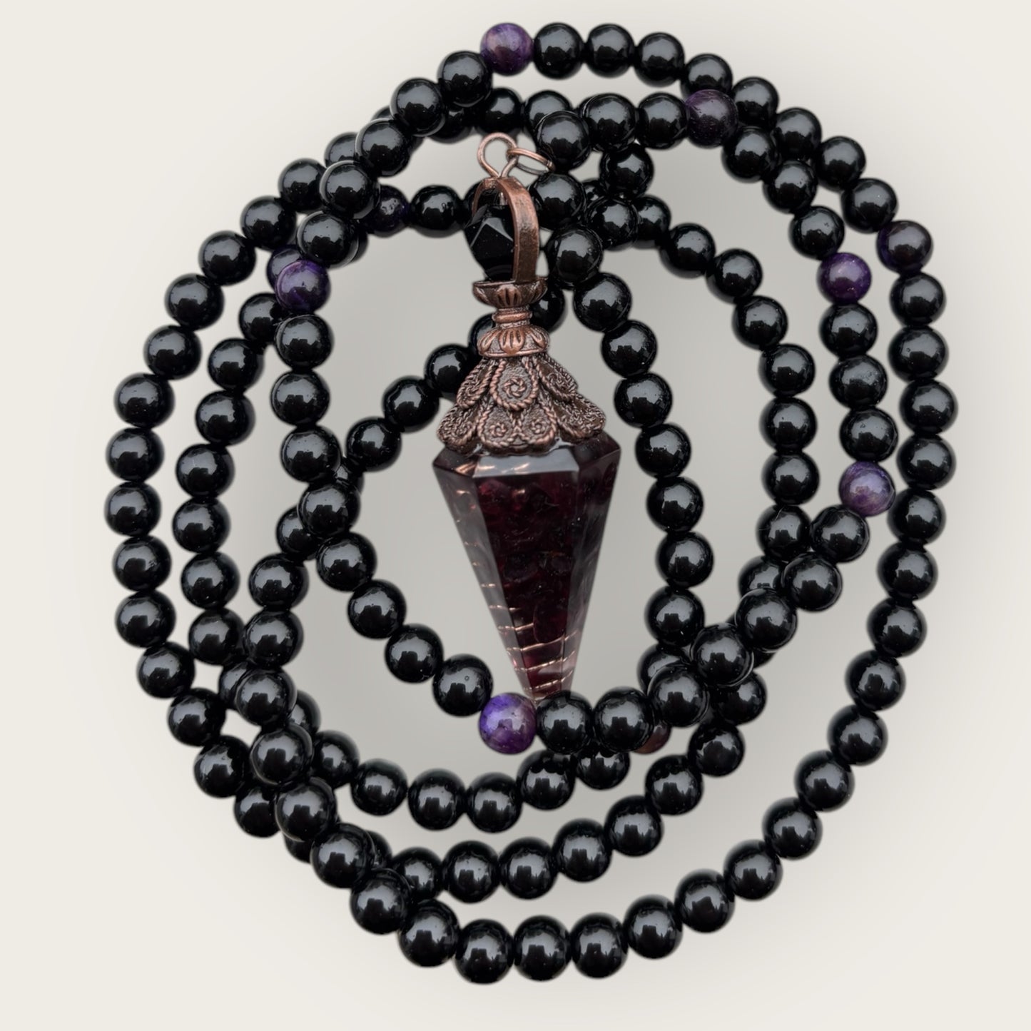 Lange Kette schwarze Achat Perlen