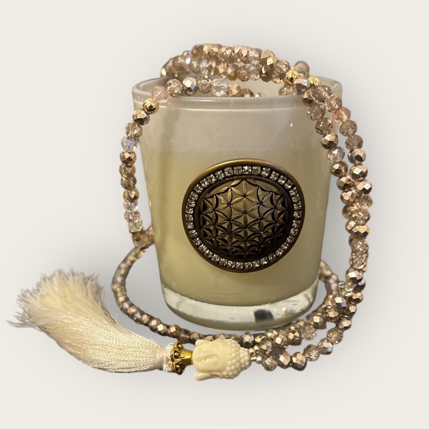 Boho Kette WHITE BUDDHA aus glitzernden Perlen mit einer Buddha Perle