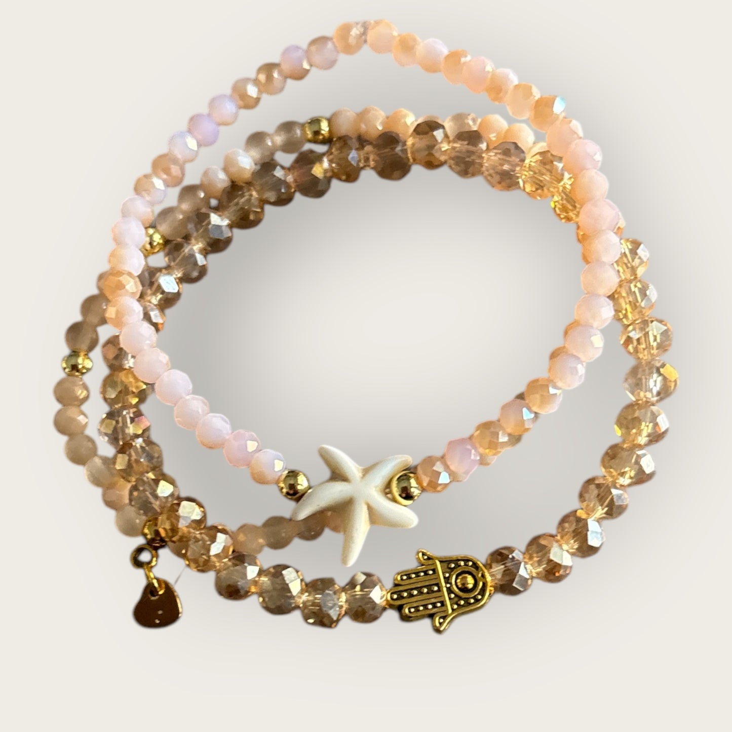 Armband Set SAND aus glitzernden Perlen mit Herzanhänger