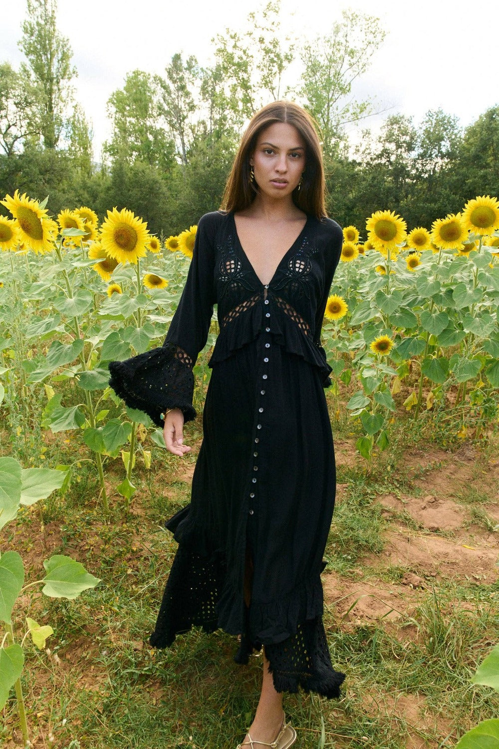 Casa Petrada schwarzes Boho-Kleid mit Volants