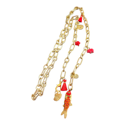 Goldfarbene Statement Kette mit verschiedenen Anhänger