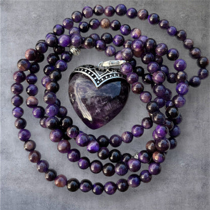 Lange Kette HEART aus Amethyst Stein mit einem Herzanhänger