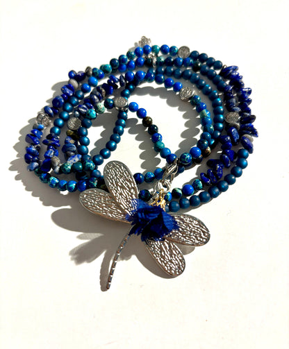 KEFALONIA -blaue Kette mit Libellenanhänger