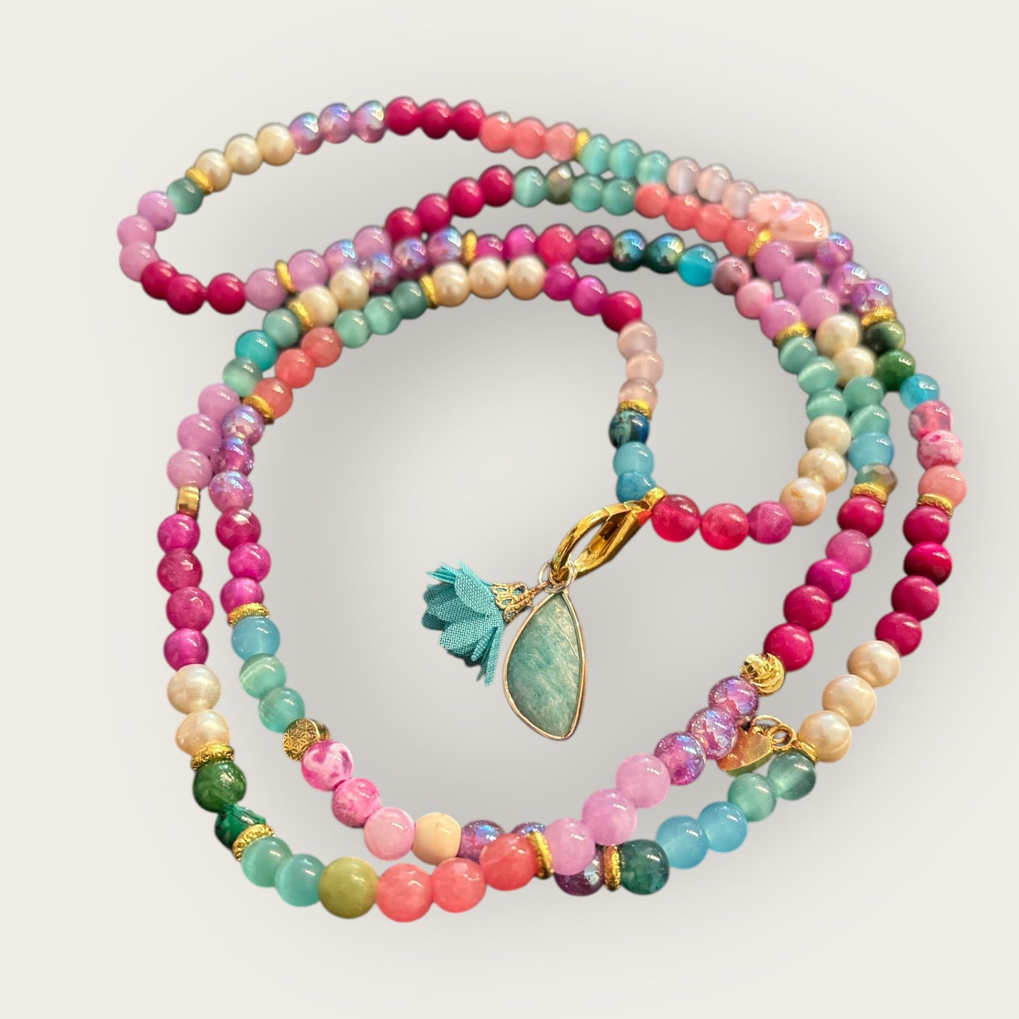 KEY LARGO - Bunte Boho Kette mit einem Stein Anhänger in türkis