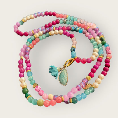 KEY LARGO - Bunte Boho Kette mit einem Stein Anhänger in türkis