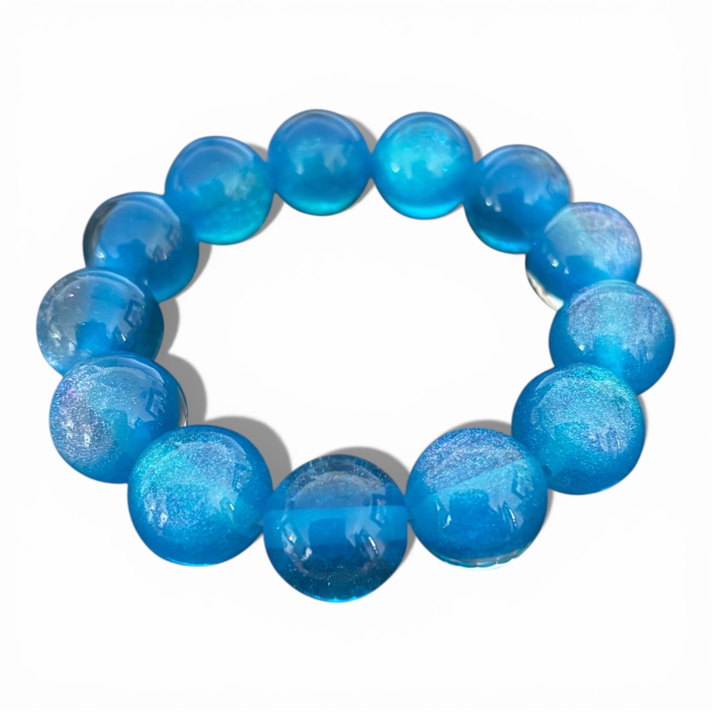 Blaues elastisches Kugelarmband für Damen mit schimmernden Kunstharz Perlen