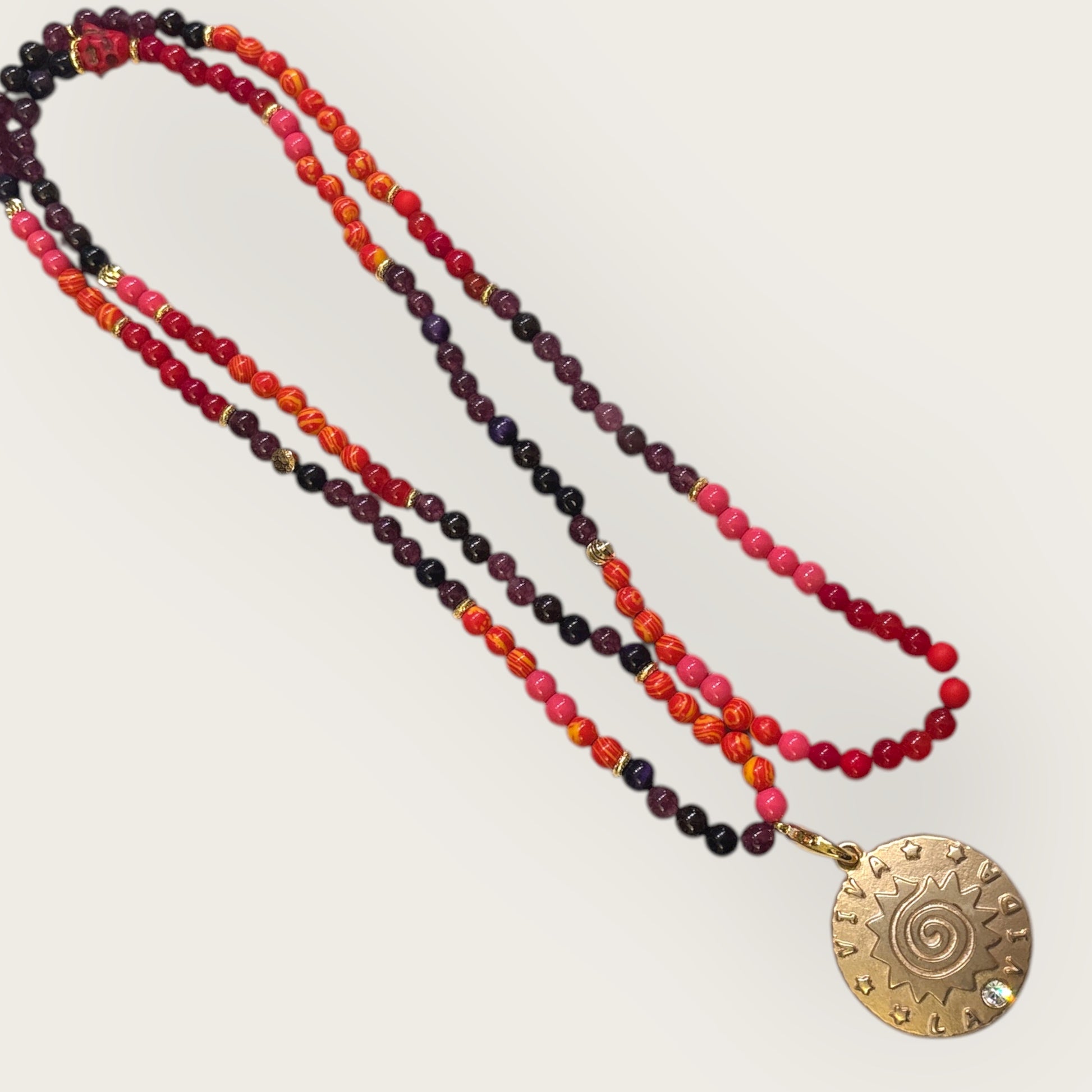 Lange Boho Kette in Orange und Lila