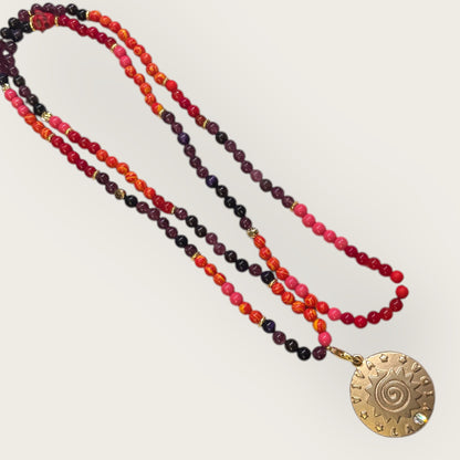 Lange Boho Kette in Orange und Lila