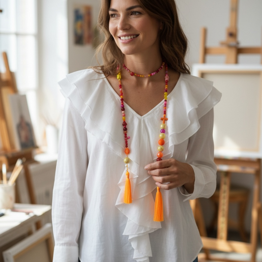 Bluse mit Volants in weiß