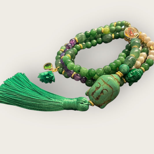 DIJON - Buddha Kette in grün mit Madonna Perle