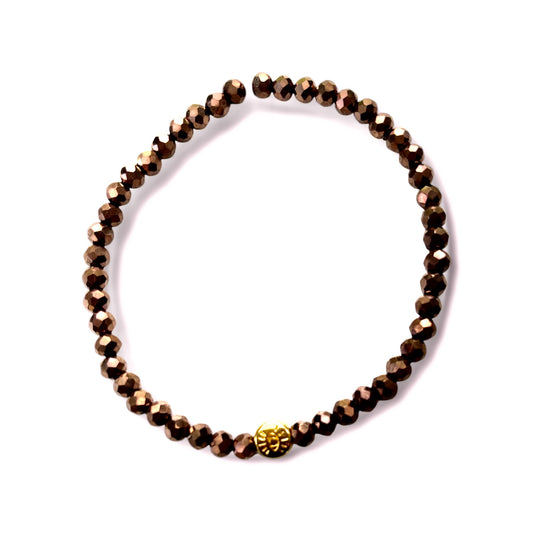 TURIN - glitzerndes Armband in braun mit einer kleinen Perle Evil Eye