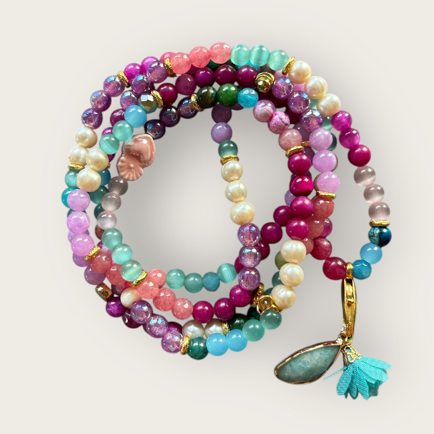 KEY LARGO - Bunte Boho Kette mit einem Stein Anhänger in türkis