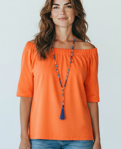 MALAGA - Lange Kette aus Naturstein Perlen - mit blauer Quaste