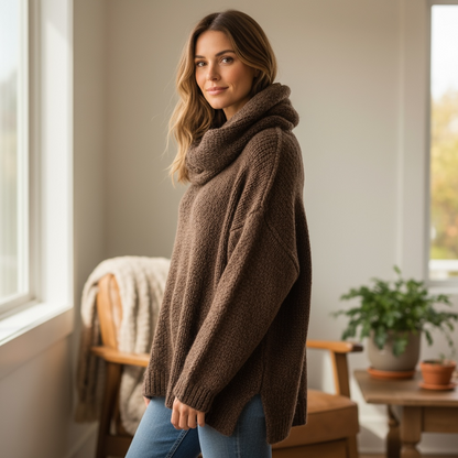Oversize Strickpullover mit kuscheligem Schal in verschiedenen Farben