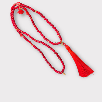 DELHI - Rote Boho Kette mit Quaste