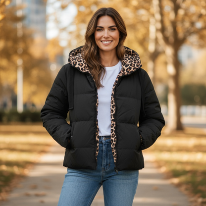 Wendejacke schwarz und leo