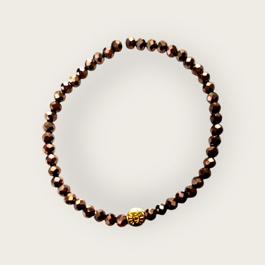 TURIN - glitzerndes Armband in braun mit einer kleinen Perle Evil Eye