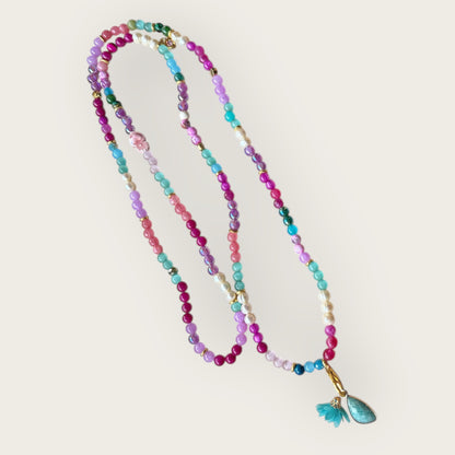 KEY LARGO - Bunte Boho Kette mit einem Stein Anhänger in türkis
