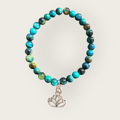 HONGKONG - Armband aus Chrysokoll Perlen mit Lotusblüte