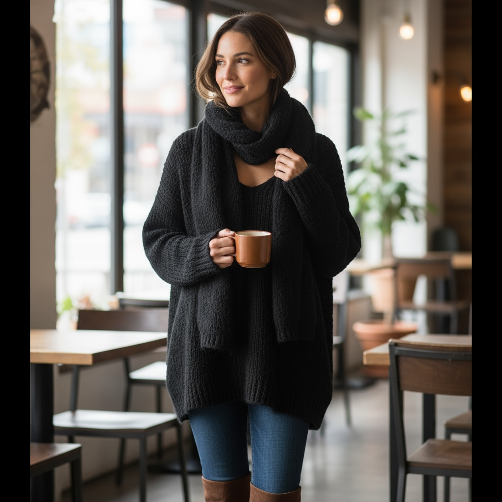 Schwarzer Pullover Grobstrick