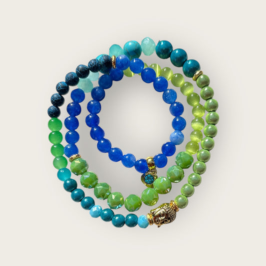 OZEANENERGIE  - Wickelarmband - diverse Perlen in Blau- und Grüntönen