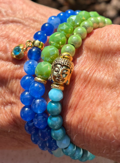OZEANENERGIE  - Wickelarmband - diverse Perlen in Blau- und Grüntönen