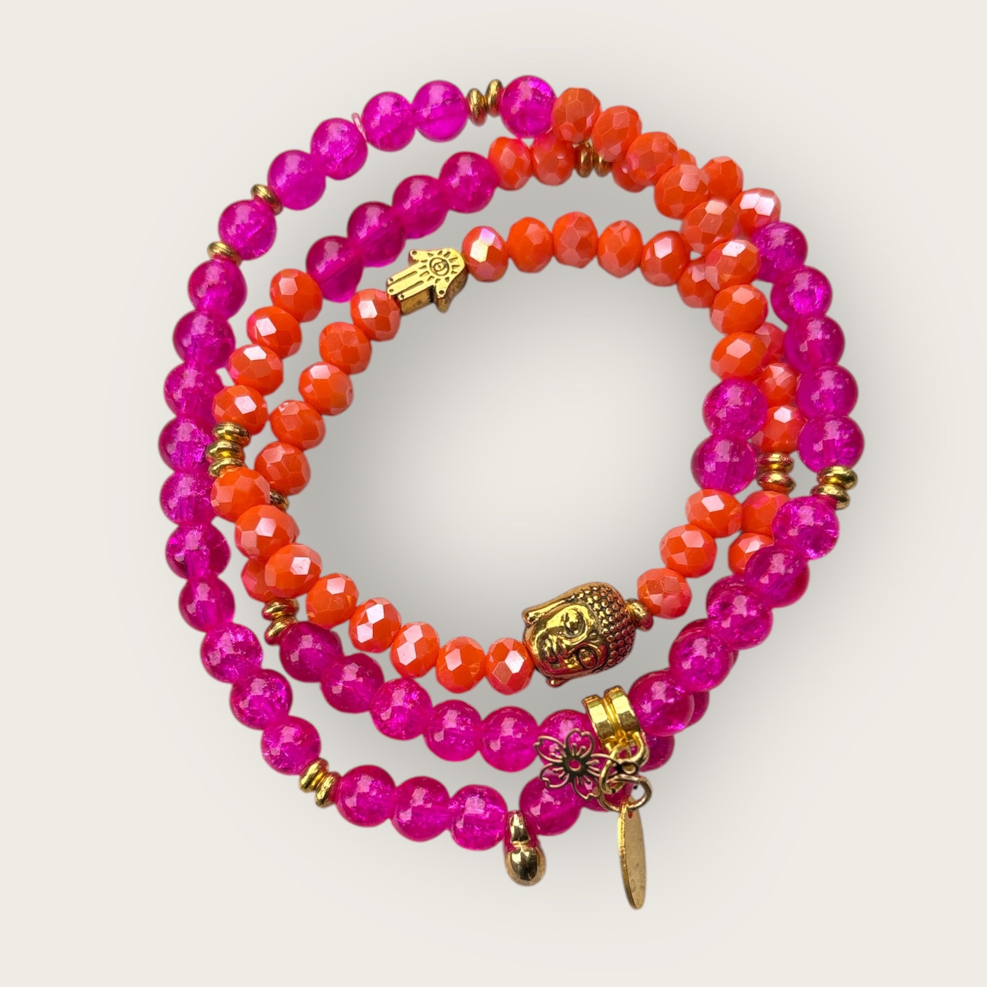 Buddha Armband in orange und pink