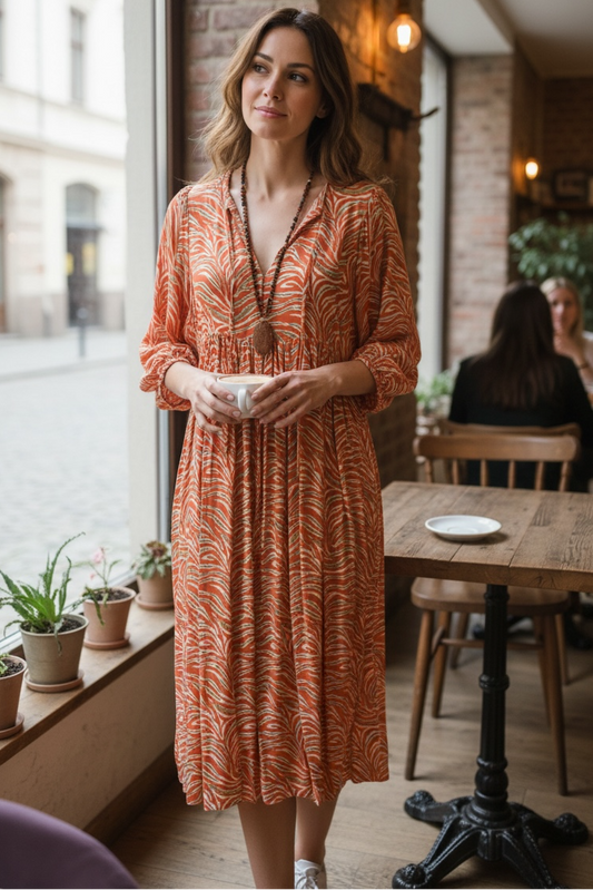 midikleid-aus-leichtem-stoff-in-orange