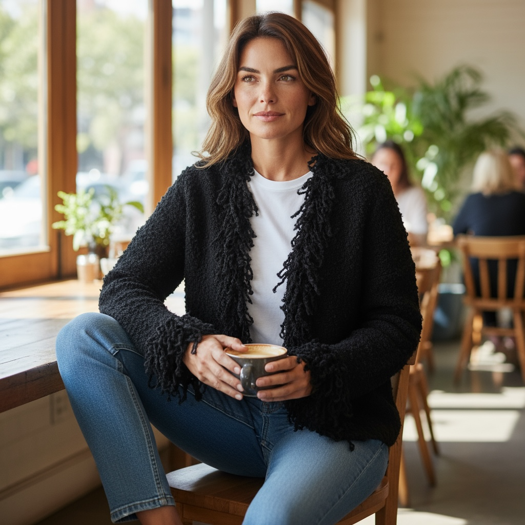 Kuschelige Strickjacke mit Fransen Details in verschiedenen Farben