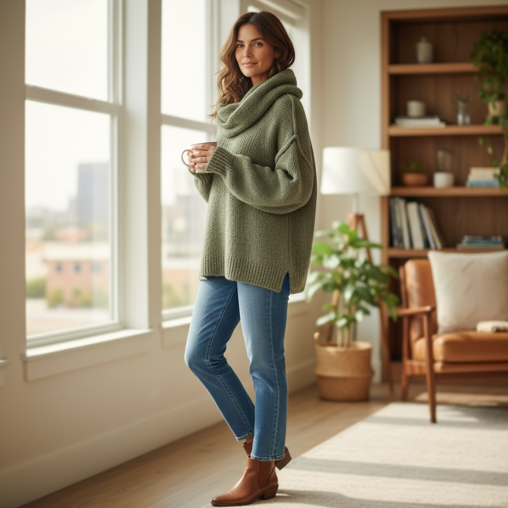 Oversize Strickpullover mit kuscheligem Schal in verschiedenen Farben