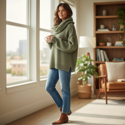 Oversize Strickpullover mit kuscheligem Schal in verschiedenen Farben
