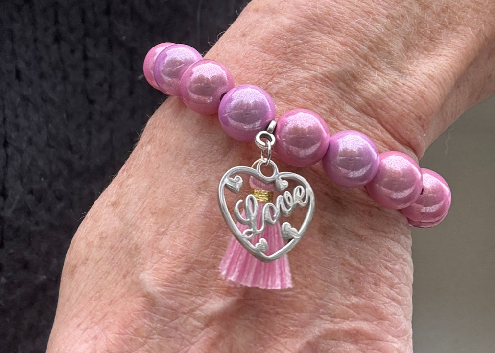 Miracle Perlen Armband in rosa mit Herzanhänger