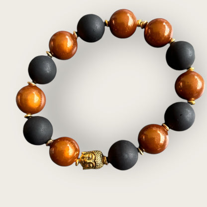 Armband BUDDHA GOLD aus Perlen in braun und schwarz mit einer Buddha Perle