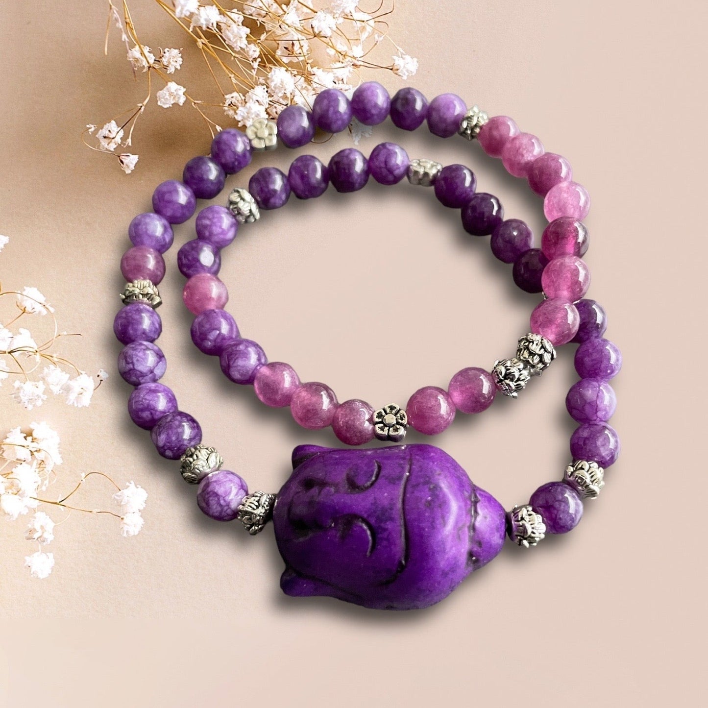 Amethyst Armband mit Buddha Perle