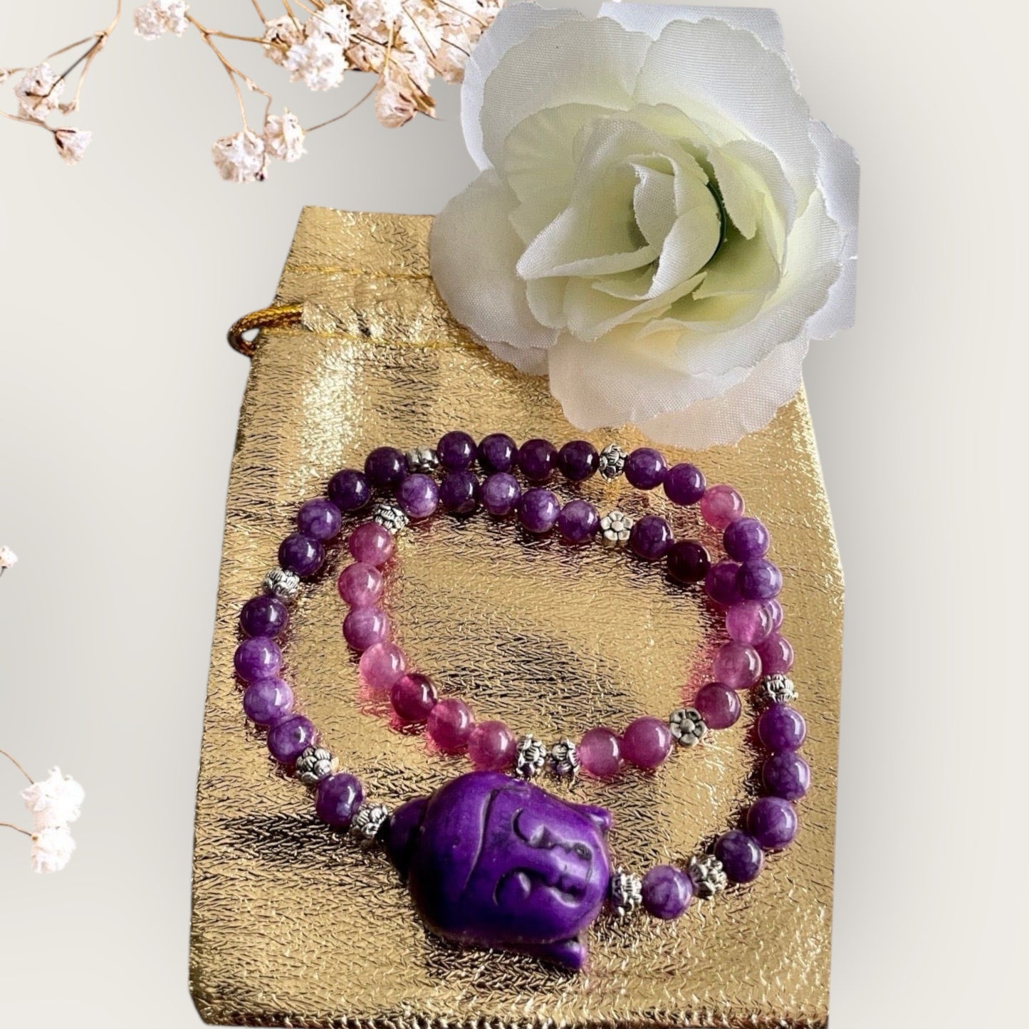 Amethyst Armband mit Buddha Perle