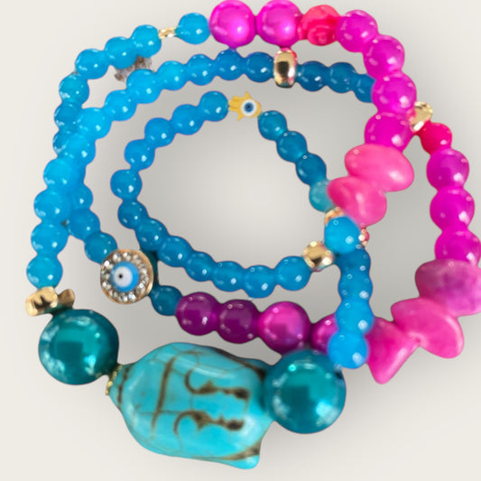 Boho Wickelarmband KO MAK in leuchtenden Farben mit einer Buddha Perle