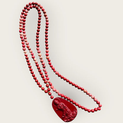 Boho Kette ASIA mit einem Guanyin Anhänger - Roter Zinnober und Jaspis