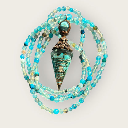 Boho Kette MAGIC aus Aquamarin Achat Perlen und einem Pendelanhänger