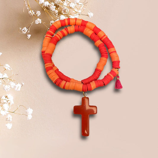 Doppelarmband aus Heishi Perlen in rot und orange