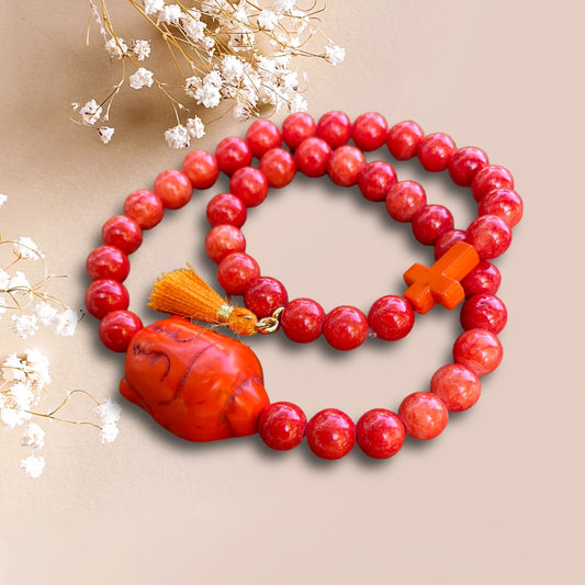 Wickelarmband LUH in einem kräftigen Orange mit einer Buddha Perle